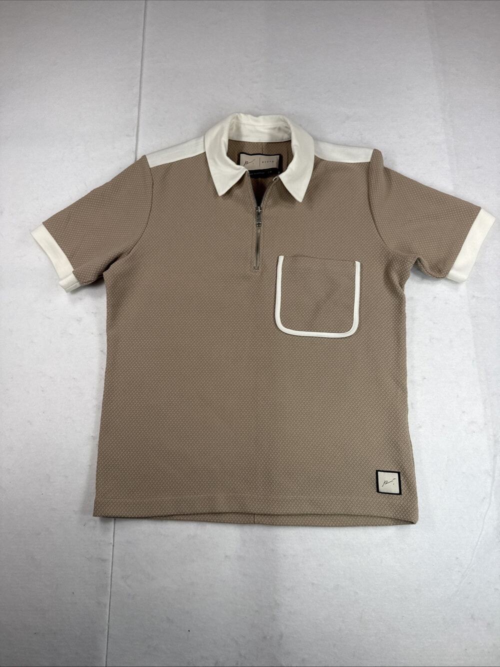 Prévu Studio Made in London Quarter Zip Polo Shirt Men’s M Textured Waffle Knit